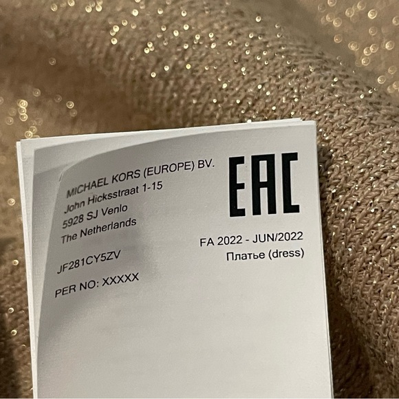 NWT Michael Kors Formfitting Long Sleeved Gold Y2K Knit Midi Dress, size Small - Picture 14 of 16